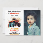 レッドモンスタートラック誕生日招待状写真 招待状 (正面)