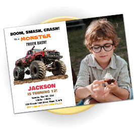 レッドモンスタートラック誕生日招待状写真 招待状