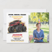 レッドモンスタートラック誕生日招待状写真 招待状 (正面)