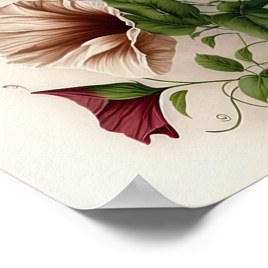 レッドモーニンググローリーフラワーアートプリントポスター ポスター (角)