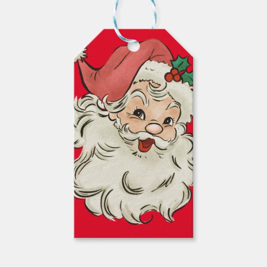 レッドユニークレトロクリスマスサンタ ギフトタグ (正面)
