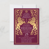 レッドライオ王室のン中世金ゴールド結婚式招待状 招待状 (正面)