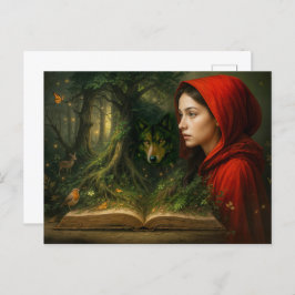 レッドライディングフードが森の狼に出会う シーズンポストカード
