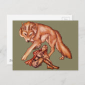 レッドライディングフードとウルフカートゥーンスケッチ ポストカード (正面/裏面)