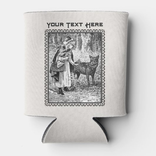 レッドライディングフードインフォレストフラワーズウルフ白黒 缶クーラー (正面)