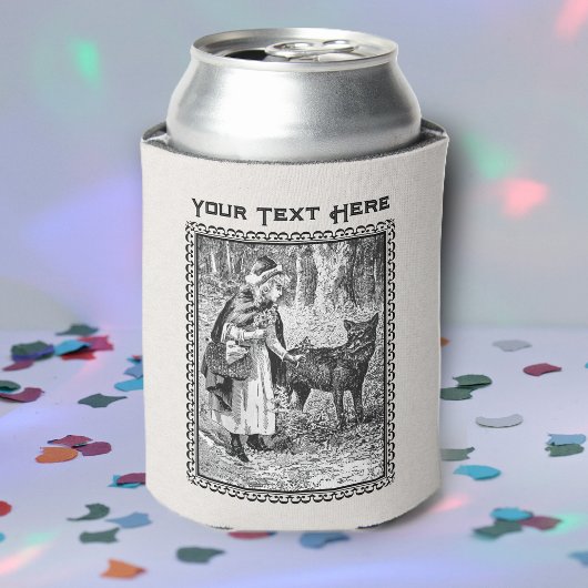 レッドライディングフードインフォレストフラワーズウルフ白黒 缶クーラー