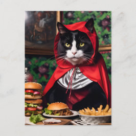 レッドライディングフードキャットチ食べースバーガーとフライドポテト ポストカード