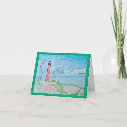 レッドライトハウスアットザビーチ空白のグリーティングカード ノートカード (正面)