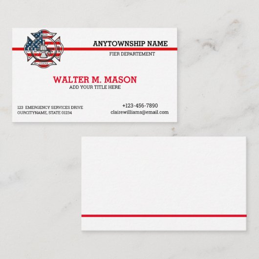 レッドライン消防士の米国国旗の名刺 名刺 (正面/裏面)