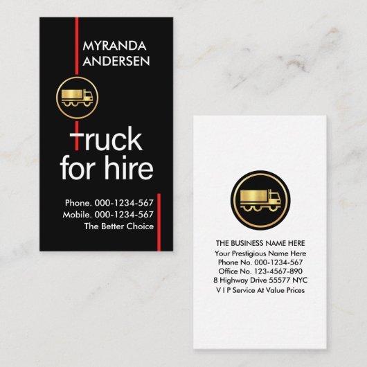 レッドライン高速道路を雇うためのトラック 名刺 (正面/裏面)