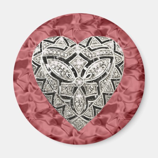 レッドラウンドデザイエレガントザハートマグネット マグネット (正面)