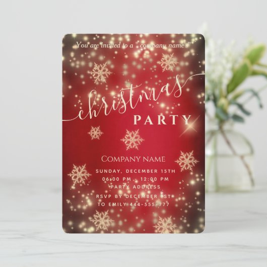 レッドラグジュアリーきらめくス企業のクリスマスパーティー 招待状 (スタンド正面)