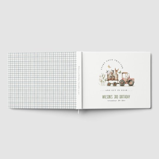 レッドラストファームアニマルズトラクター子供の誕生日 ゲストブック (全面)