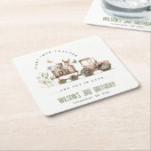 レッドラストファームアニマルズトラクター子供の誕生日 スクエアペーパーコースター (アングル)