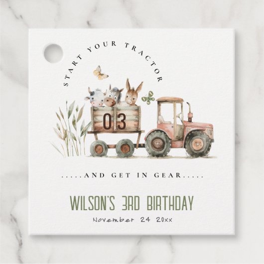 レッドラストファームアニマルズトラクター子供の誕生日 フェイバータグ (正面)
