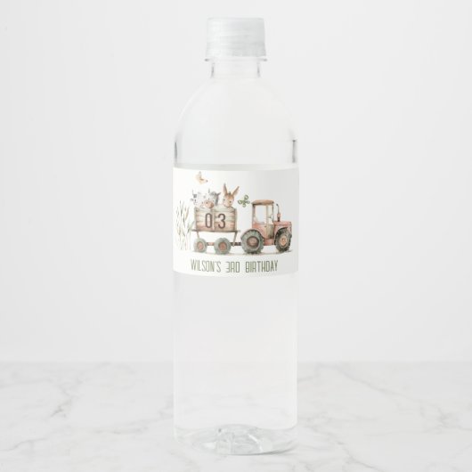 レッドラストファームアニマルズトラクター子供の誕生日 ペットボトルラベル (正面)