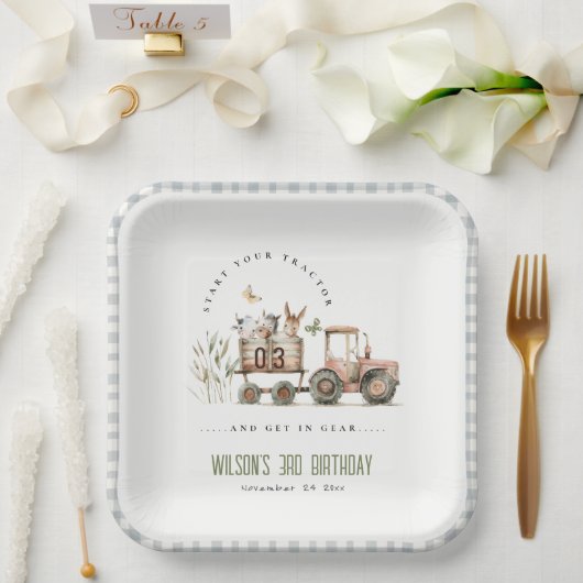 レッドラストファームアニマルズトラクター子供の誕生日 ペーパープレート (ウェディング)
