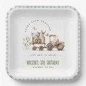 レッドラストファームアニマルズトラクター子供の誕生日 ペーパープレート (正面)
