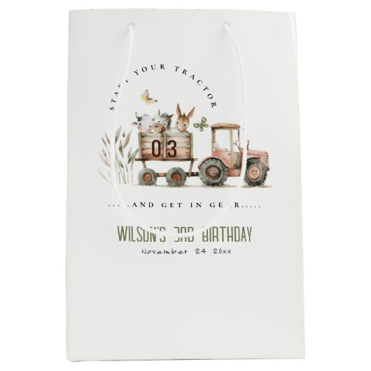 レッドラストファームアニマルズトラクター子供の誕生日 ミディアムペーパーバッグ