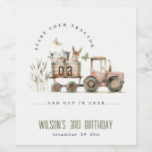 レッドラストファームアニマルズトラクター子供の誕生日 ワインラベル (シングルラベル)