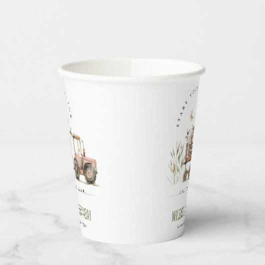 レッドラストファームアニマルズトラクター子供の誕生日 紙コップ (左)