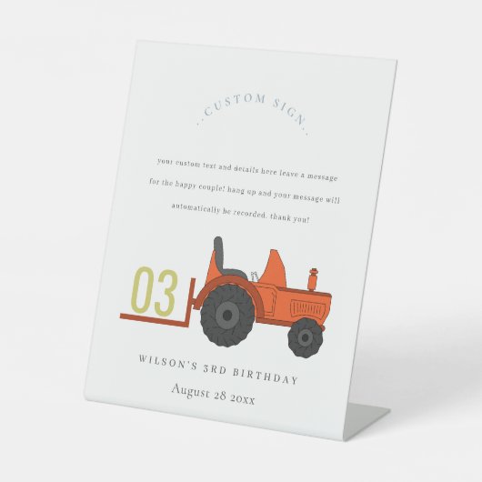 レッドラストファームトラクター子供の誕生日カスタムパーティー 台座サイン (正面)