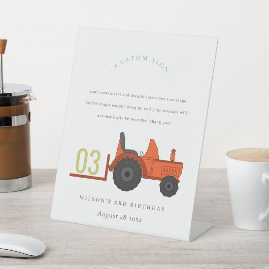 レッドラストファームトラクター子供の誕生日カスタムパーティー 台座サイン (インサイチュ)