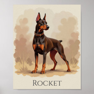 レッドラストブラウン ドーベルマンピンシャー 犬 ポスター