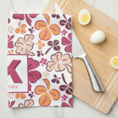 レッドラッキーシャムロッククローバーパターモノグラムのン キッチンタオル (四つ折り)