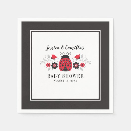 レッドラディバグ赤ちゃんシャワーナプキン スタンダードカクテルナプキン (正面)