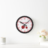 レッドラディブグ水玉模様子供部屋ガールズウォールクロック ラウンド壁時計 (ホーム)