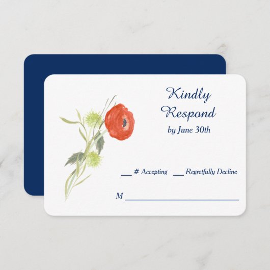 レッドラヌクルフラワーウェディングRSVP 出欠カード (正面/裏面)