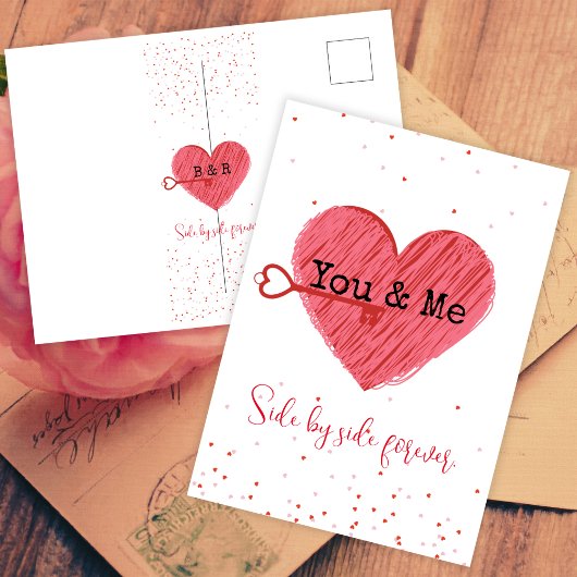 レッドラブハートキュートヴィンテージレトロバレンティンデー シーズンポストカード