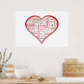 レッドラブハートタイポグラフィ ポスター (キッチン)