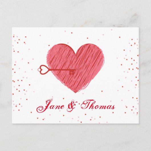 レッドラブハートロマンスハッモダンクヴァレンティーンズデー シーズンポストカード (正面)