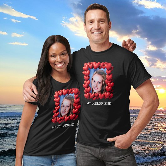 レッドラブハート額写真文字 パーソナライズされた Tシャツ