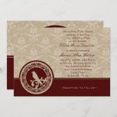 レッドラブバードダマスクウェディング招待状 招待状 (正面/裏面)