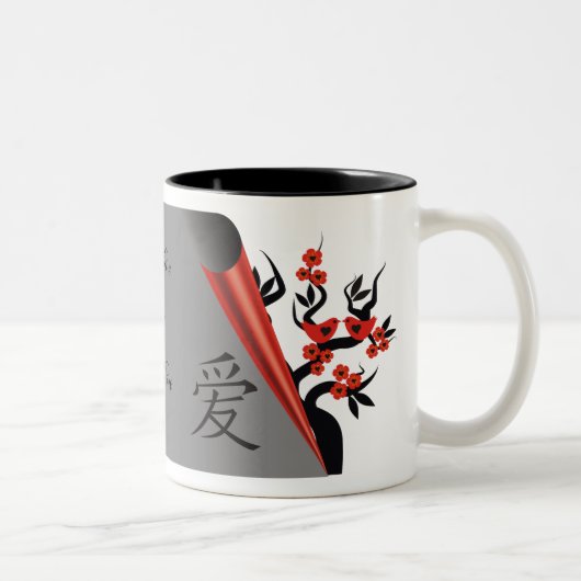 レッドラブバード桜の木のマグ ツートーンマグカップ (右)