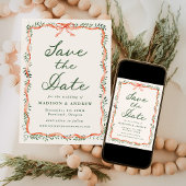 レッドリエレガントボングリーンリークリームホリデー結婚ズ セーブザデート