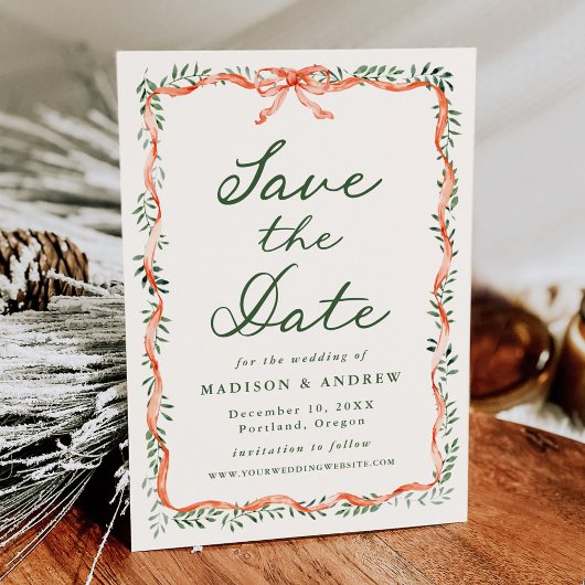 レッドリエレガントボングリーンリークリームホリデー結婚ズ セーブザデート