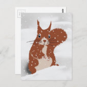 レッドリス冬の雪のかわいい動物 ポストカード (正面/裏面)