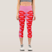 レッドリップキスカプリピンクヨガレギンス カプリレギンス (正面)