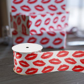 レッドリップスティックキスパターンバレンタインサテンリボン サテンリボン