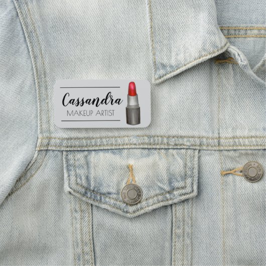 レッドリップスティックチューブメイクアップアーティスト美容師 名札 (インサイチュ)