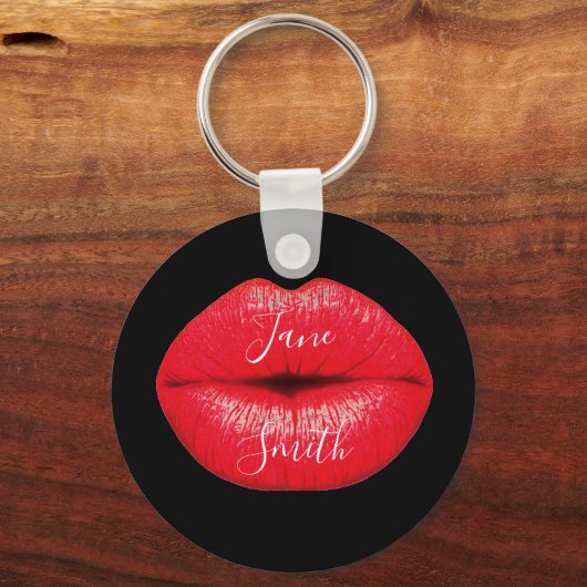 レッドリップスティックポップ・アートのビッグパーソナライズされたアート キーホルダー (正面)