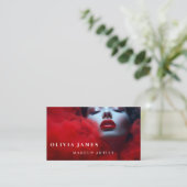 レッドリップスティックメイクアップアーティスト化粧品美しいサロン 名刺 (スタンド正面)