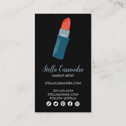レッドリップスティックメイクアップアーティスト美しいサロンスキンケア 名刺 (裏面)