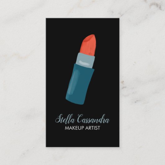 レッドリップスティックメイクアップアーティスト美しいサロンスキンケア 名刺 (正面)