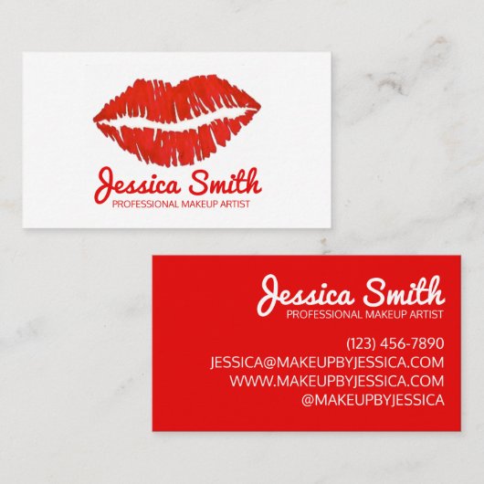 レッドリップスティックリップキスメイクアップアーティスト美しい専門家 名刺 (正面/裏面)