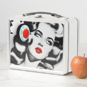 レッドリップスティックB&Wヴィンテージレディ メタルランチボックス (インサイチュ)